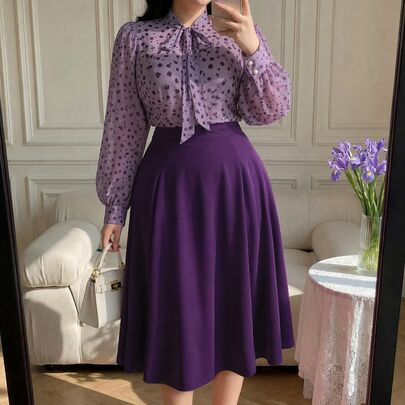 Spring, Summer, Fall, Vacation, Elegant, New French Romantic Purple Polka Dot L…