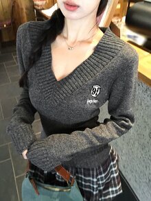 DAZY Women's Digital Pattern Casual Versatile Daily Wear Long Sleeve Sweater Fall - Light Grey - View 6