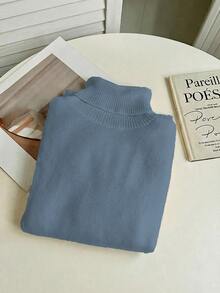 Franclia European & American Autumn/Winter Fashion All-Match Versatile High Neck Thickened Fleece One-Piece Slim Fit Long Sleeve Knit Inner Layer Base Layer - Dusty Blue - View 5