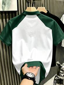Manfinity Hypemode 男士美式復古做舊牛仔效果對比色 NY 字母印花 Polo 衫，成熟休閒上衣，適合日常通勤與夏季休閒穿著，正式老錢風 - 彩色 - 查看 2