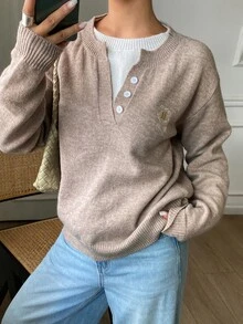 DAZY Women's Wool Letter Print Casual Versatile Daily Wear Long Sleeve Sweater, Autumn - Coffee Brown - View 3