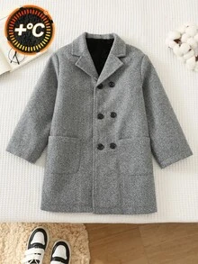SHEIN معطف طويل متعدد الاستخدامات بأزرار وأكمام طويلة وجيب للأولاد الصغار - رمادي - مشاهدة 4