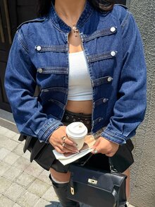 Rivivi Summer New Button-Down Loose Fit Plus Size Denim Jacket - Blue - View 7