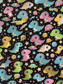 PopScrub V-Neck Short Sleeve Double Pocket Cartoon Print, Pattern Design Print Nurse/Doctor Work Uniform Top/Health Check-Up Scrub Uniform, Cute Little Dinosaur, Starry Sky, Full Star Cartoon Print Pattern Design Print Nurse, Laboratory, Doctor Work Uniform, Multi-Pocket Functional Women's Top - Black - View 5