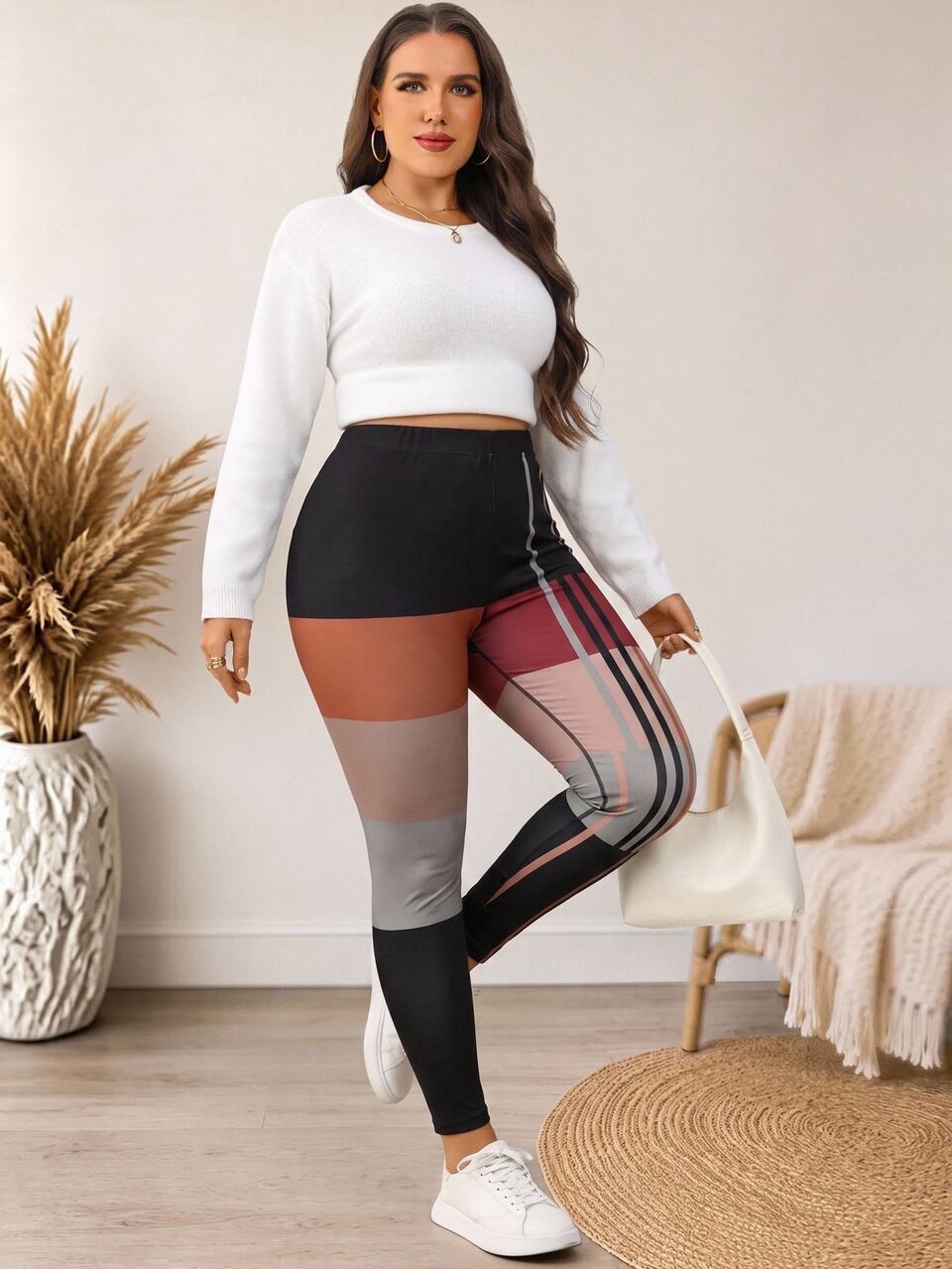 Plus Size Women's Spring Contrast Black Lace Leggings
