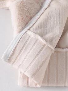 SHEIN Tween Girls Coat, Casual Fuzzy Patchwork Thermal-Lined Ribbed Fabric Jacket, Crop, Loose, Comfortable, Knit, Fall Clothes, Halloween, School - Grey - View 6