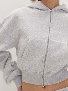 MUSEYN Sweatshirt Hoodie Berresleting Model Boxy Warna Abu-abu Marl - Grey - View 3