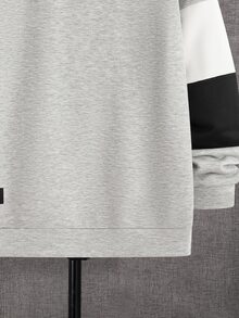 SHEIN 青少年男孩休閒圓領長袖拼色拼接袖衛衣，寬鬆版型，適合春夏秋冬，休閒學院風 - 淺灰色 - 查看 6