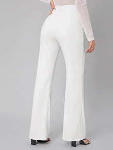 SHEIN Tall 女款素色休閒百搭日常長褲 - 白色 - 查看 2