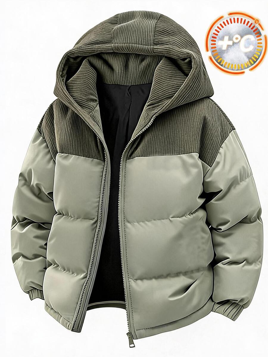 SHEIN Áo khoác phao mùa đông phối màu có mũ kéo khóa phong cách thường ngày đa năng cho bé trai tuổi teen - Nhiều màu - Xem 1