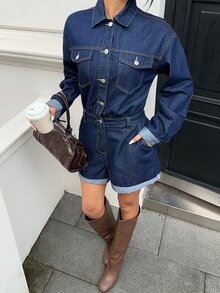 Siren Gaze 女款時尚通勤牛仔連身褲 - 藍色 - 查看 6