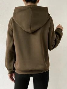 SHEIN 女款字母印花抽繩連帽休閒日常長袖運動衫 - 橄欖綠 - 查看 2