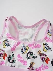 THE POWERPUFF GIRLS X SHEIN Tween Girl Letter Cartoon Print Casual Daily Tank Top - Pink - View 6