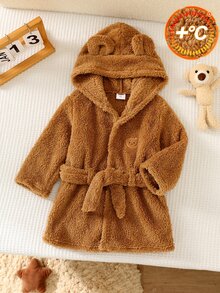 Bubblio Baby Boy Cute Autumn/Winter Fluffy Bear Design Hooded Loungewear Bathrobe Pajamas - Brown - View 1