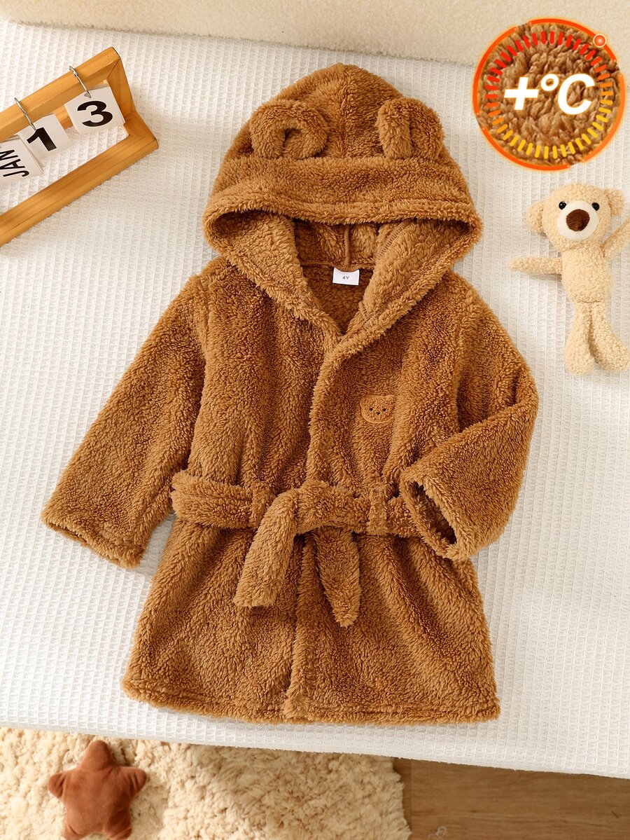 Bubblio Baby Boy Cute Autumn/Winter Fluffy Bear Design Hooded Loungewear Bathrobe Pajamas - Brown - View 1