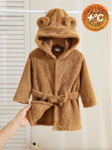 Bubblio Baby Boy Cute Autumn/Winter Fluffy Bear Design Hooded Loungewear Bathrobe Pajamas - Brown - View 6