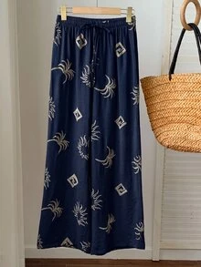 Comfortcana 女款休閒刺繡長褲，適合度假穿著 - 藍色 - 查看 5