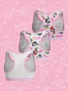 THE POWERPUFF GIRLS X SHEIN Tween Girl Letter Cartoon Print Casual Daily Tank Top - Pink - View 2