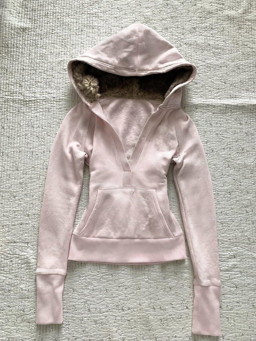 IslaSuriya V-Neck Hooded Slim Fit Women's Sweatshirt - Pink - View 1