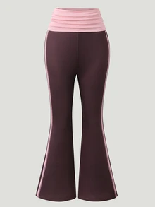 SHEIN 女童時尚粉色與棕色拼色極簡運動修身喇叭褲，秋季服飾，春夏秋季休閒褲，適合學校與健身房 - 彩色 - 查看 5