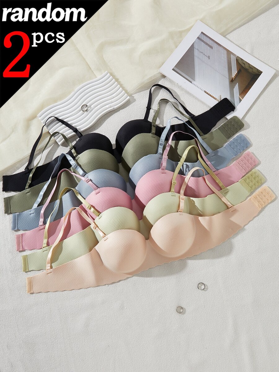 Teen Girl Detachable Shoulder Strap Minimalist One-Piece Seamless Bra Random 2pcs Set - Multicolor - View 1