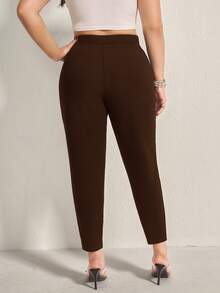 Comfylo Plus Solid High Waist Comfy Pants - Brown - View 2