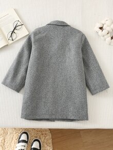SHEIN معطف طويل متعدد الاستخدامات بأزرار وأكمام طويلة وجيب للأولاد الصغار - رمادي - مشاهدة 2