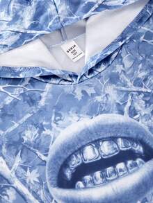 SHEIN 青少年男孩休閒極簡寬鬆舒適時尚街頭風長袖連帽衛衣，適合秋冬穿著 - 藍色 - 查看 5