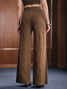 Anewsta Women's Autumn/Winter Cable Knit Argyle Pattern Commuter Elegant Long Pants - Brown - View 7