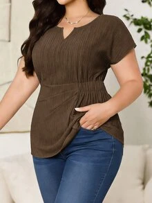 Reflora Plus Size Women Solid Color Casual Versatile Daily Wear Shirt - Coffee Brown - View 1