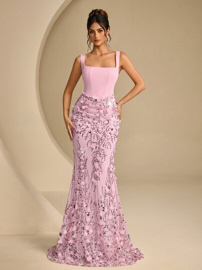 Coutiva High-End Evening Gown Ball Dress With 3D Sequin Embroidery, Elegant Luxury Style
