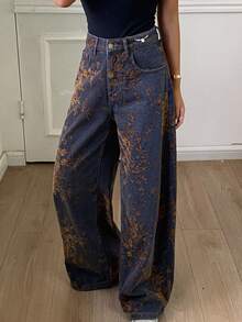 DAZY Celana Jeans Denim Wanita Kasual Serbaguna untuk Perjalanan Sehari-hari dengan Saku dan Kancing (Musim Gugur) - Coklat - View 4