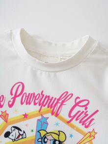 THE POWERPUFF GIRLS X SHEIN Baby Girl Cartoon Print T-Shirt And Pants Set - White - View 3