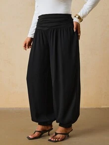 SHEIN VCAY 大尺碼女款時尚休閒燈籠褲 - 黑色 - 查看 1