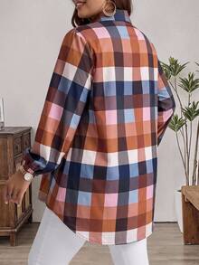 EMERY ROSE Plus Size Women's Plaid Pleated Casual Versatile Daily Wear Shirt Fall - Multicolor - View 3