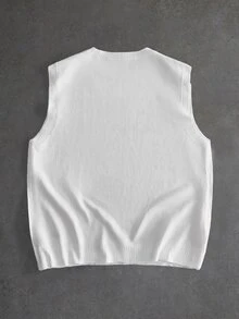 ROMWE MEN Street Life Men's Letter & Animal Pattern Casual Daily Knit Vest - White - View 2