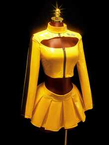 Amplova Yellow And Black Halloween Party Event - Cute Cosplayer Outfit Featuring Racing Elements For Ladies - Yellow - View 6