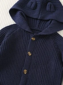 SHEIN Áo cardigan len hoodie tay dài họa tiết tai 3D phong cách thường ngày đa năng cho bé trai, phù hợp mùa thu/đông - Màu xanh hải quân - Xem 8