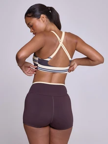 Musera Sport Contrast Colour Stripe Double Layered Strap Cross Back Sports Bra Workout Gym Cute Pilates Fitness Daily Fall Winter - Multicolor - View 4