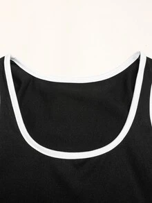 SHEIN 青少年女孩黑白拼色前開襟拉鍊夾克背心內搭褲運動套裝 3件組 - 黑與白 - 查看 9