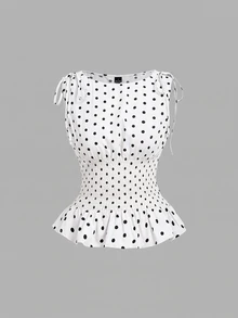 SHEIN MOD 女款波點百褶上衣與裙子時尚套裝 - 白色 - 查看 11