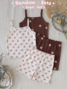SHEIN 女童春夏季細肩帶背心上衣與短褲內衣套裝 2件組 素色/多色 - 白色 - 查看 3