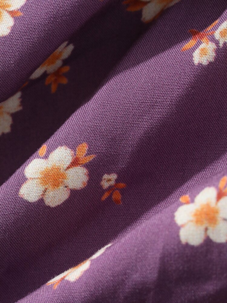 DAZY Ditsy Floral V-Neck Short Sleeve Dress Summer Outfit Women's Nightgown - Purple - View 6