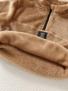 SHEIN Boys Casual Versatile Plush Kids Stand Collar Loose Fit Autumn Winter Sweatshirt Mid-Weight - Brown - View 6