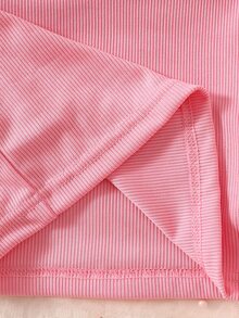 SHEIN 嬰兒女童純色套頭長袖上衣與3D兔子裝飾無袖吊帶連身褲T恤套裝 - 粉色 - 查看 10