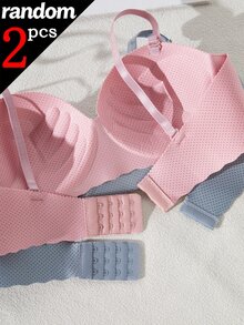 Teen Girl Detachable Shoulder Strap Minimalist One-Piece Seamless Bra Random 2pcs Set - Multicolor - View 4