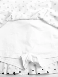 SHEIN Tween女孩簡約白色波點印花針織3件套：長袖半高領拉鍊上衣、對比色露背交叉肩帶背心與迷你運動裙褲套裝，返校季 - 白色 - 查看 7