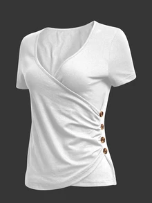 EMERY ROSE Women's Solid Color V-Neck Slim Fit Versatile Daily Long Sleeve T-Shirt - White - View 4