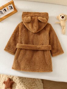 Bubblio Baby Boy Cute Autumn/Winter Fluffy Bear Design Hooded Loungewear Bathrobe Pajamas - Brown - View 2