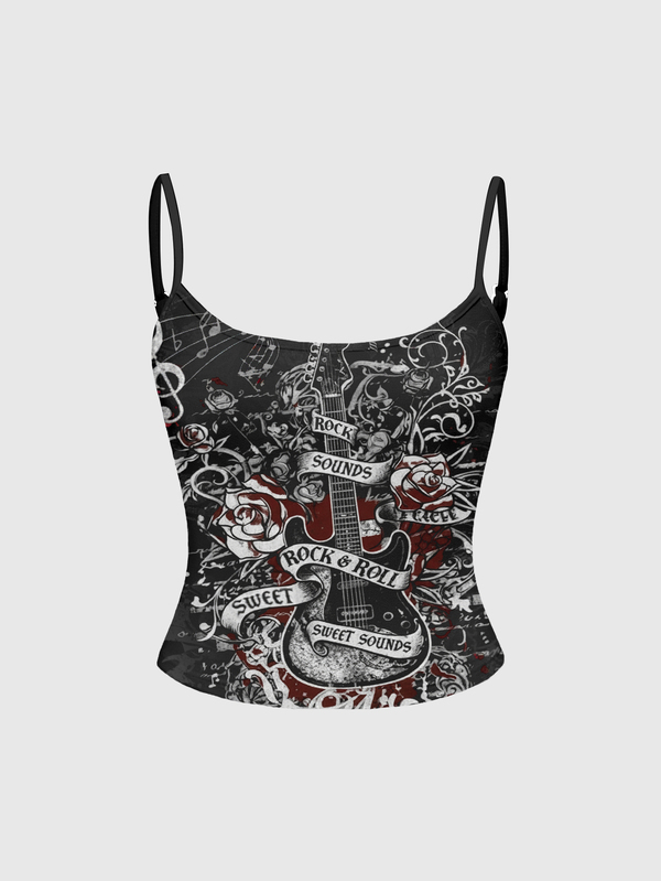 ROMWE Grunge Punk Punk Dark Vine Cute Pattern Print Spaghetti Strap Tank Top For Women